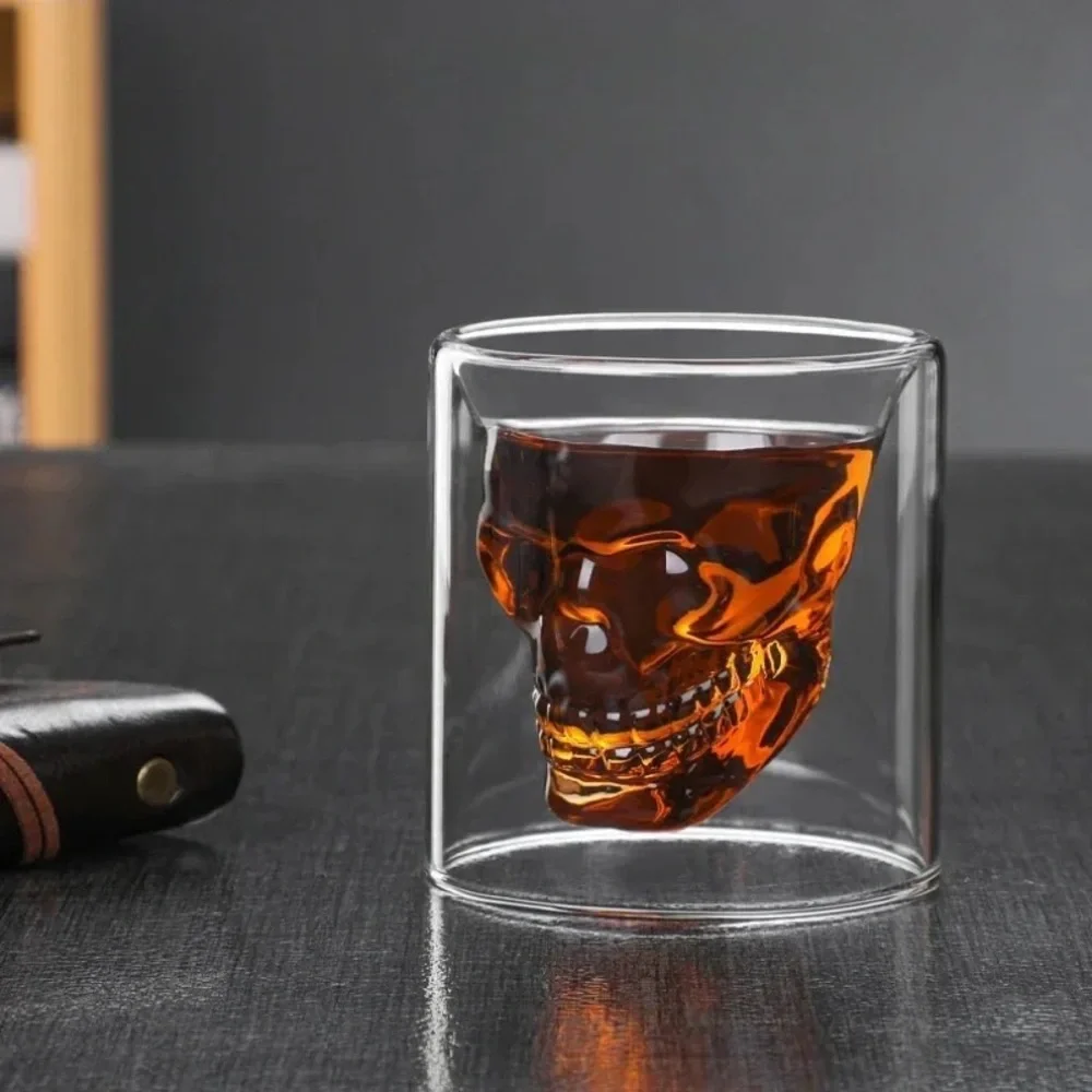 Double-layered Transparent Skull Head Crystal Glass Cup for Home Bar Club Shot